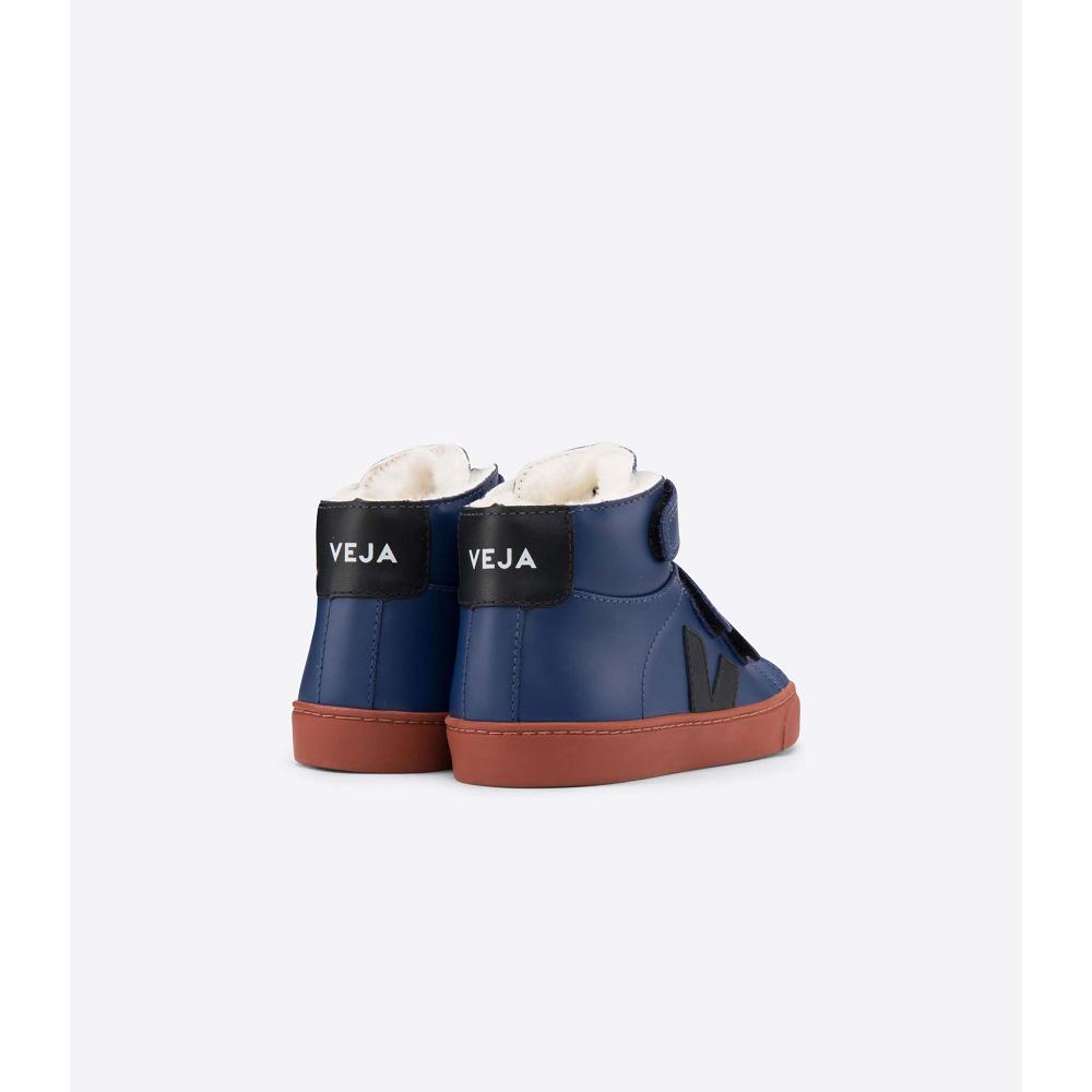 Veja ESPLAR MID FURED LEATHER Kids' High Tops Blue | NZ 689MQZ